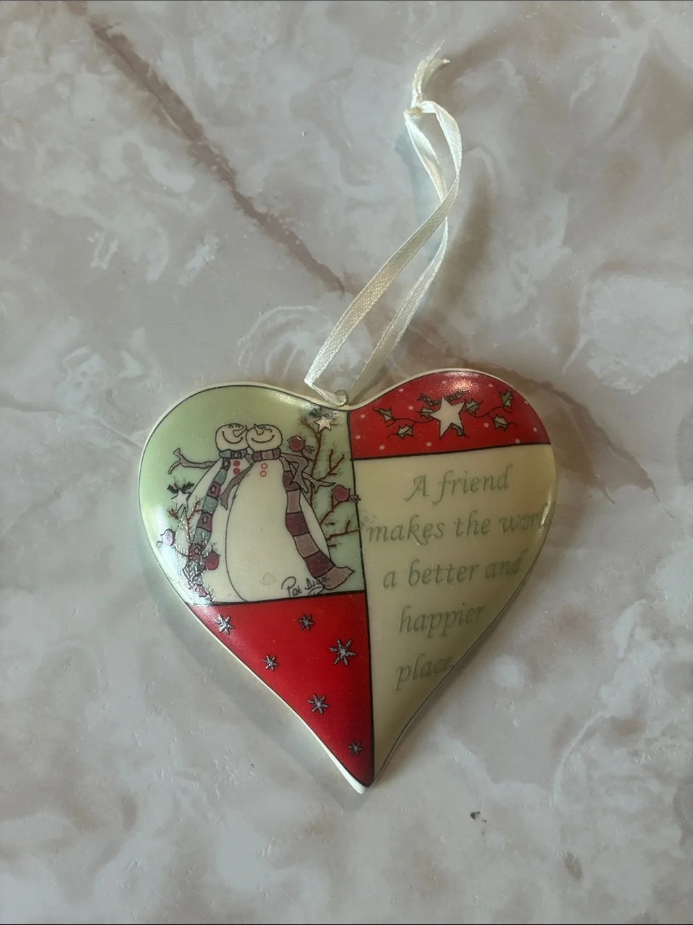 Vintage porcelain Christmas heart ornament